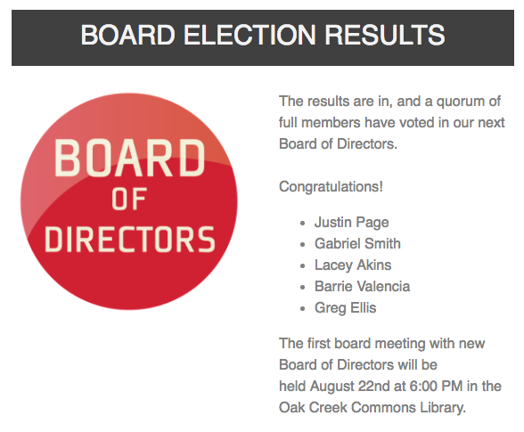 Voted in board of directors for the Paso Robles Food Cooperative